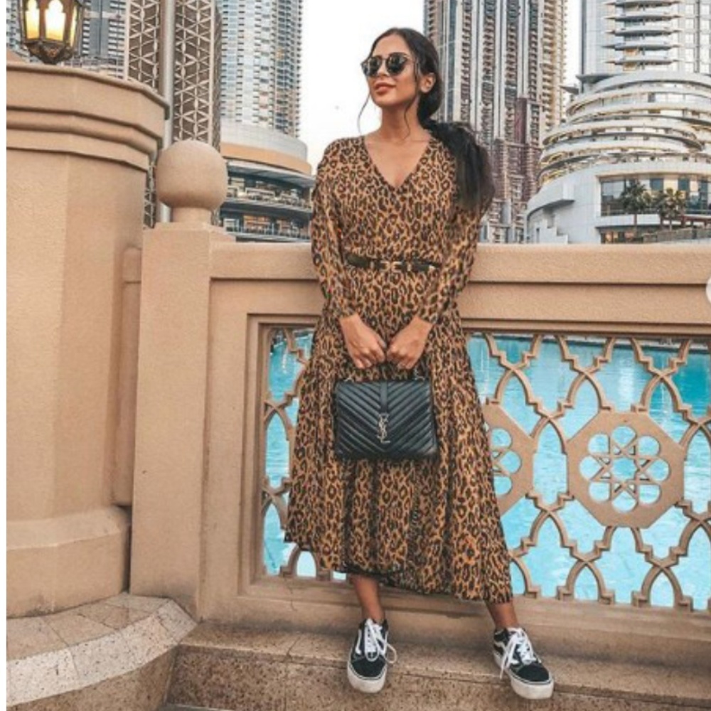 Leopard Print V Neck Ruffle Maxi Long Sleeve Dress !LAST ONE! - Picture 1 of 8